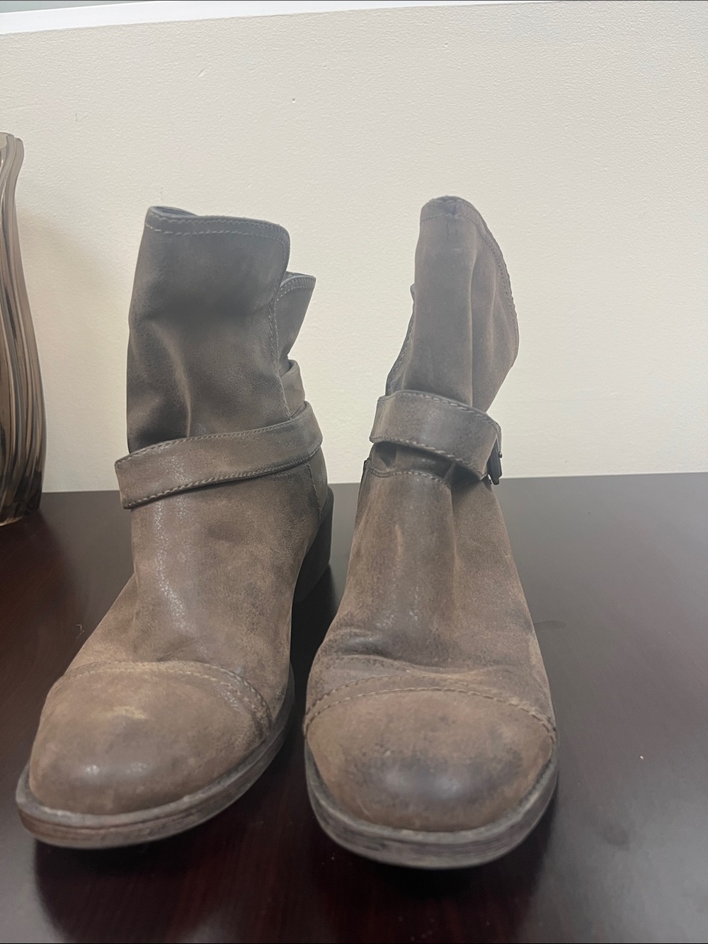 Rocket Dog Taupe Suede Buckle Strap Ankle Booties